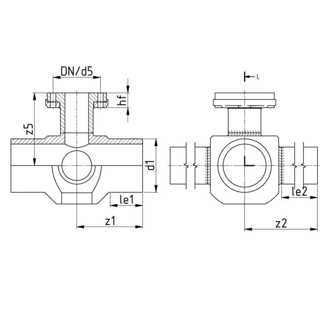 Technische Zeichnung Kreuzstück für Hydrantenanschluss